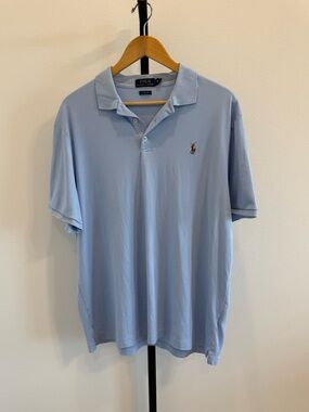 Polo Ralph Lauren Blue Polo Shirt Embroidered Flesh Pony Soft Cotton XL Preppy